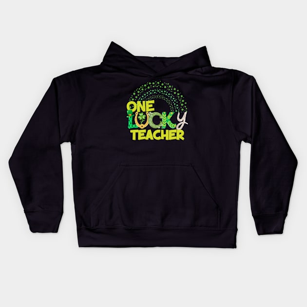 One lucky Teacher groovy text St Patrick's Da Kids Hoodie by Marveloso